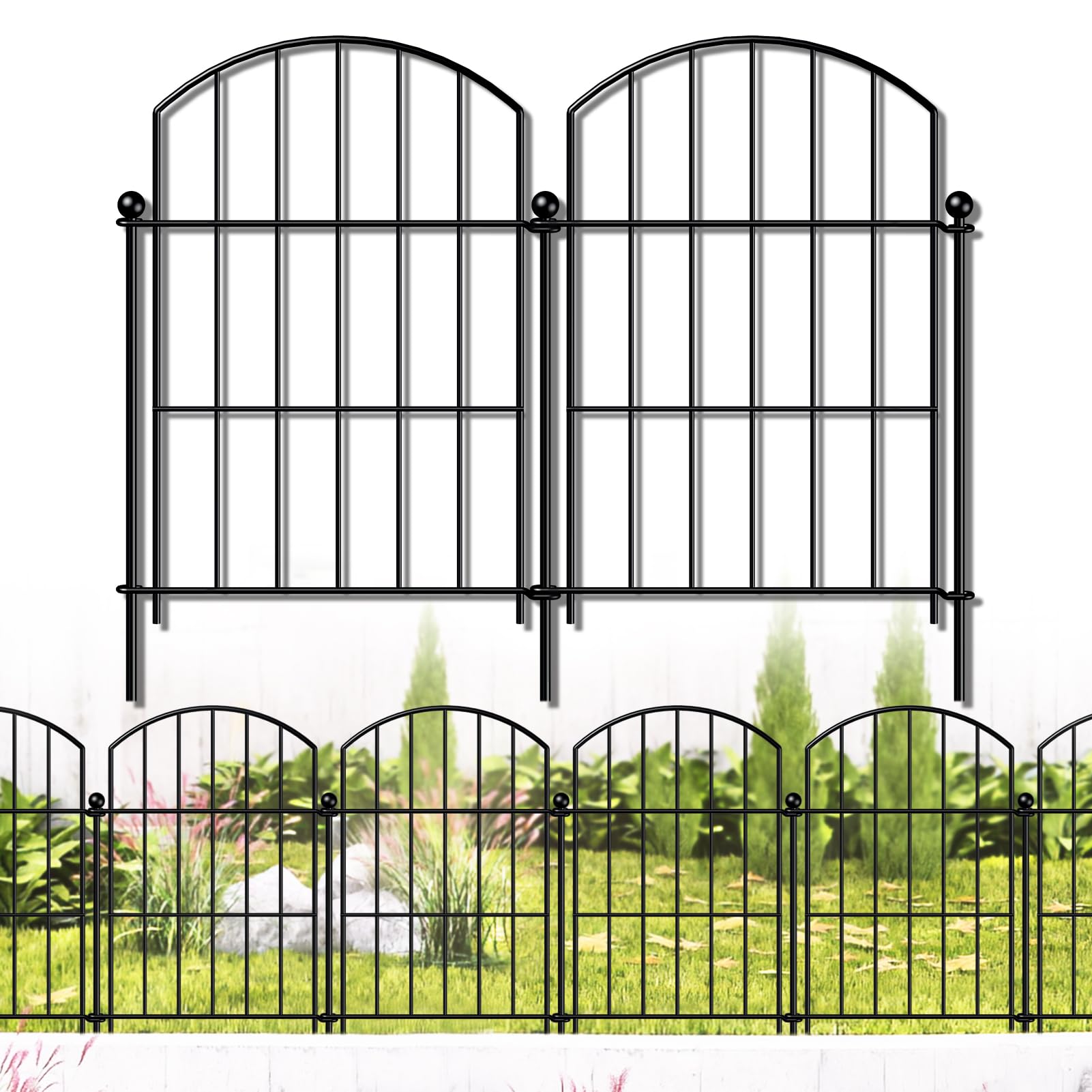 FOREHOGAR metal garden fence panel in black forms a neat pet-safe yard border.