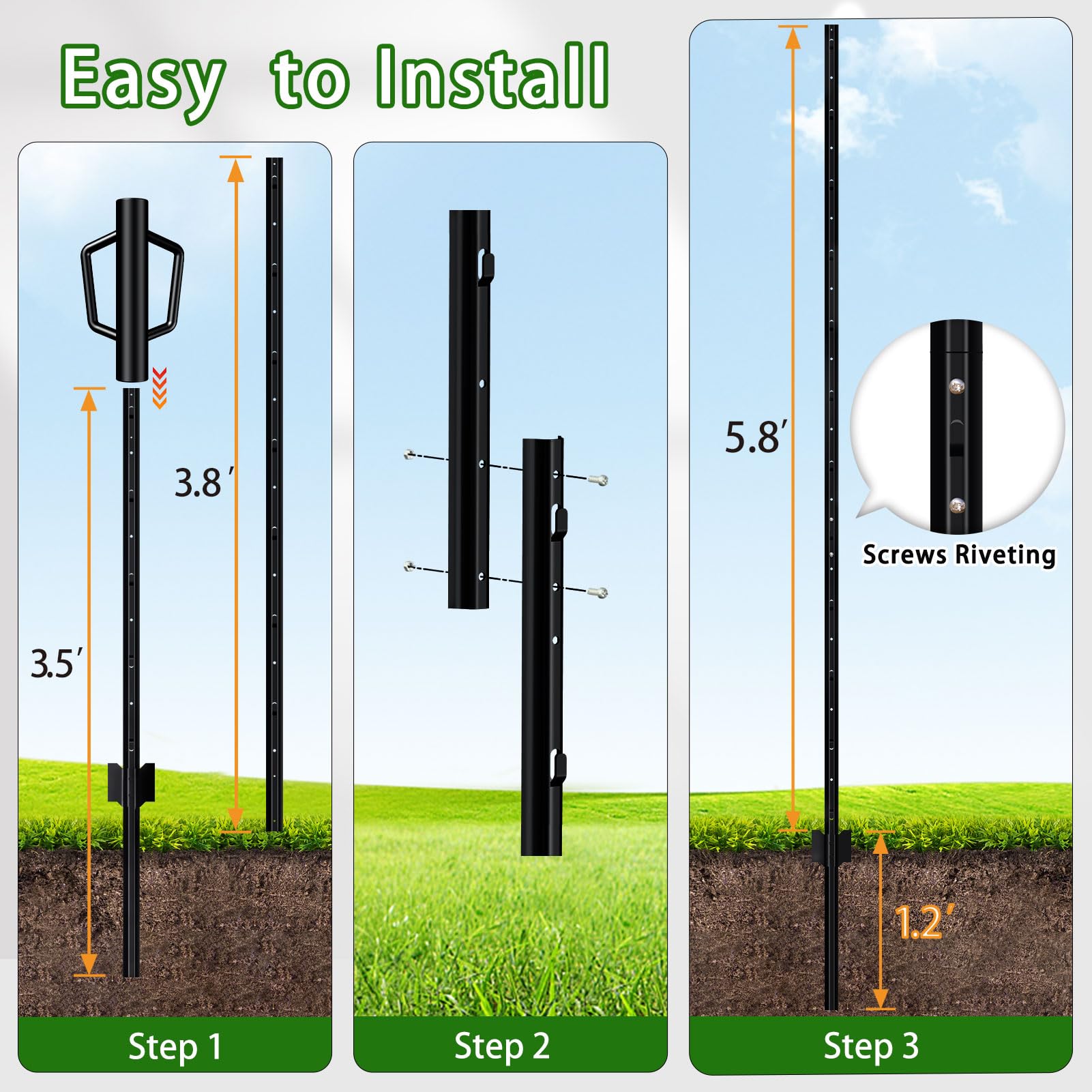 FOREHOGAR no-dig post with driver-friendly base reduces soil disruption.
