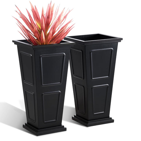 Foresland 26in tall metallic taper planter front view highlighting sleek black finish for curb appeal.