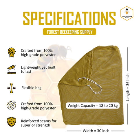 FOREST BEEKEEPING SUPPLY drawstring closure bag secures bees during transport with leak-free transport.