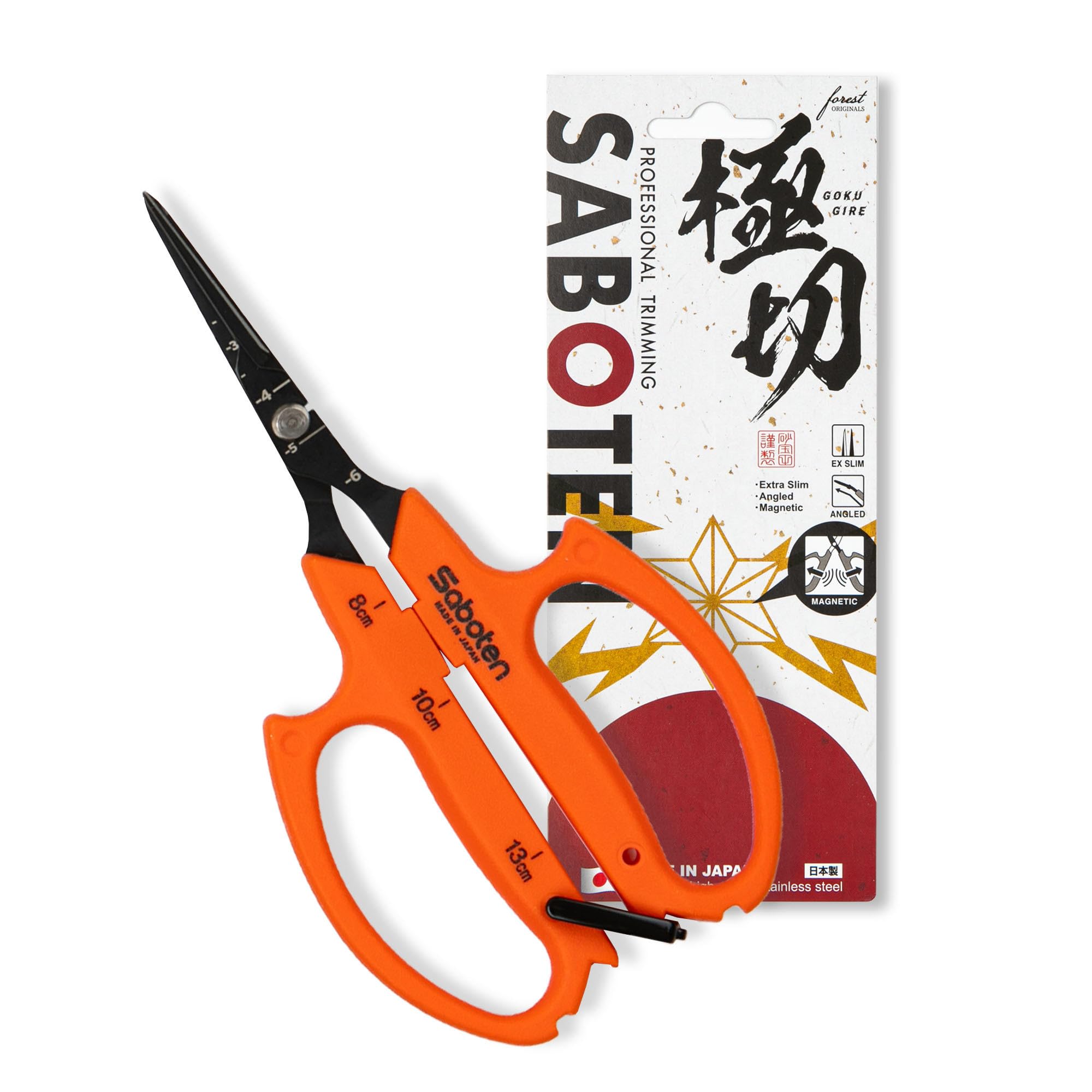 Forest Originals Saboten 6.3-inch magnetic springless action for precise trimming.