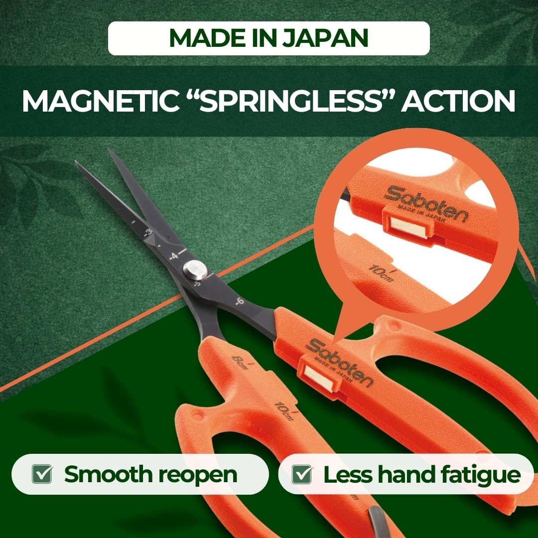 Saboten 6.3-inch angled-tip reaches tight spaces for delicate pruning.