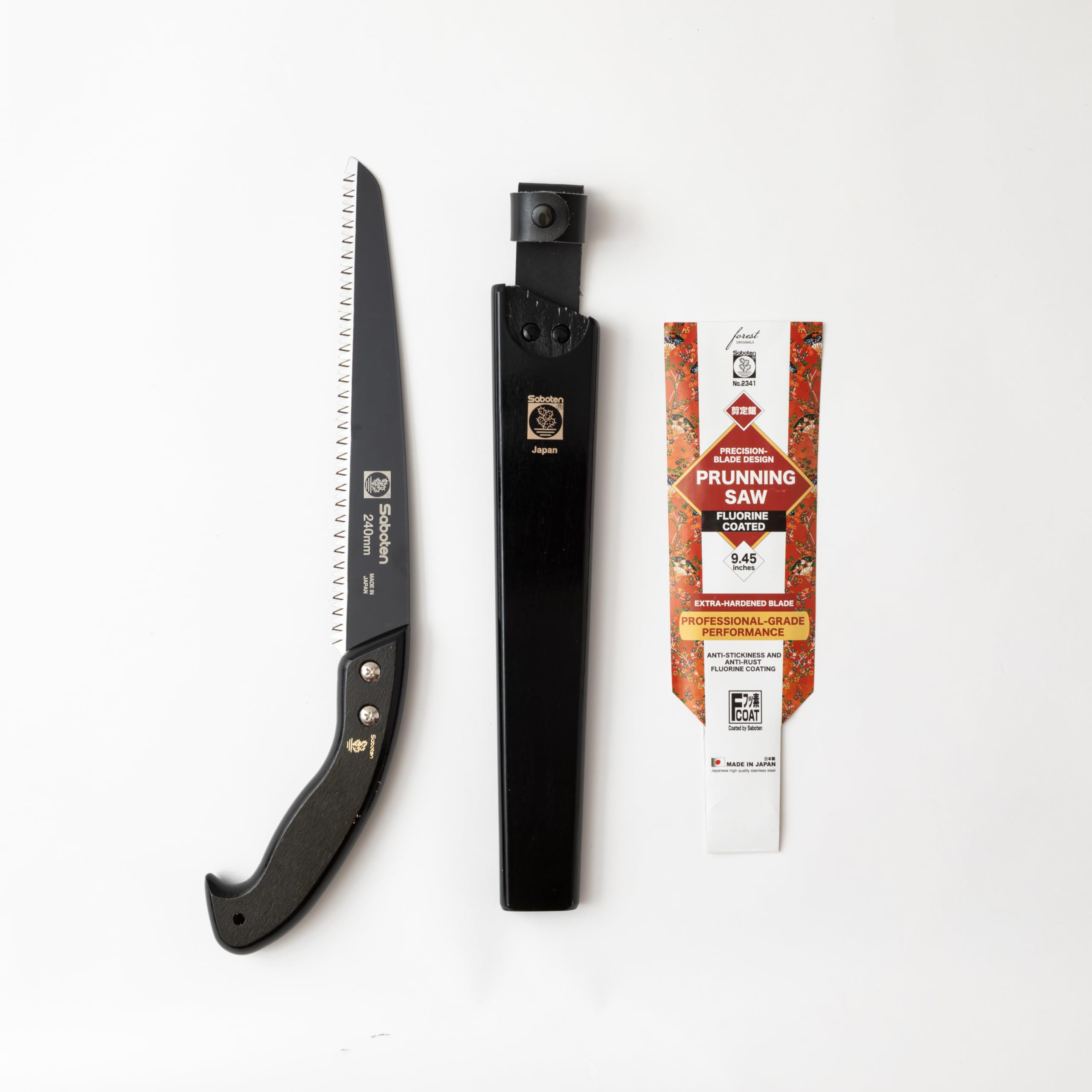 Japanese craftsmanship reflected in Saboten pruning saw for lasting quality.