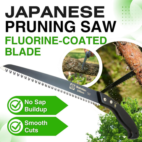 Saboten saw teeth close-up showing 7-5mm pitch for precise cuts on branches.