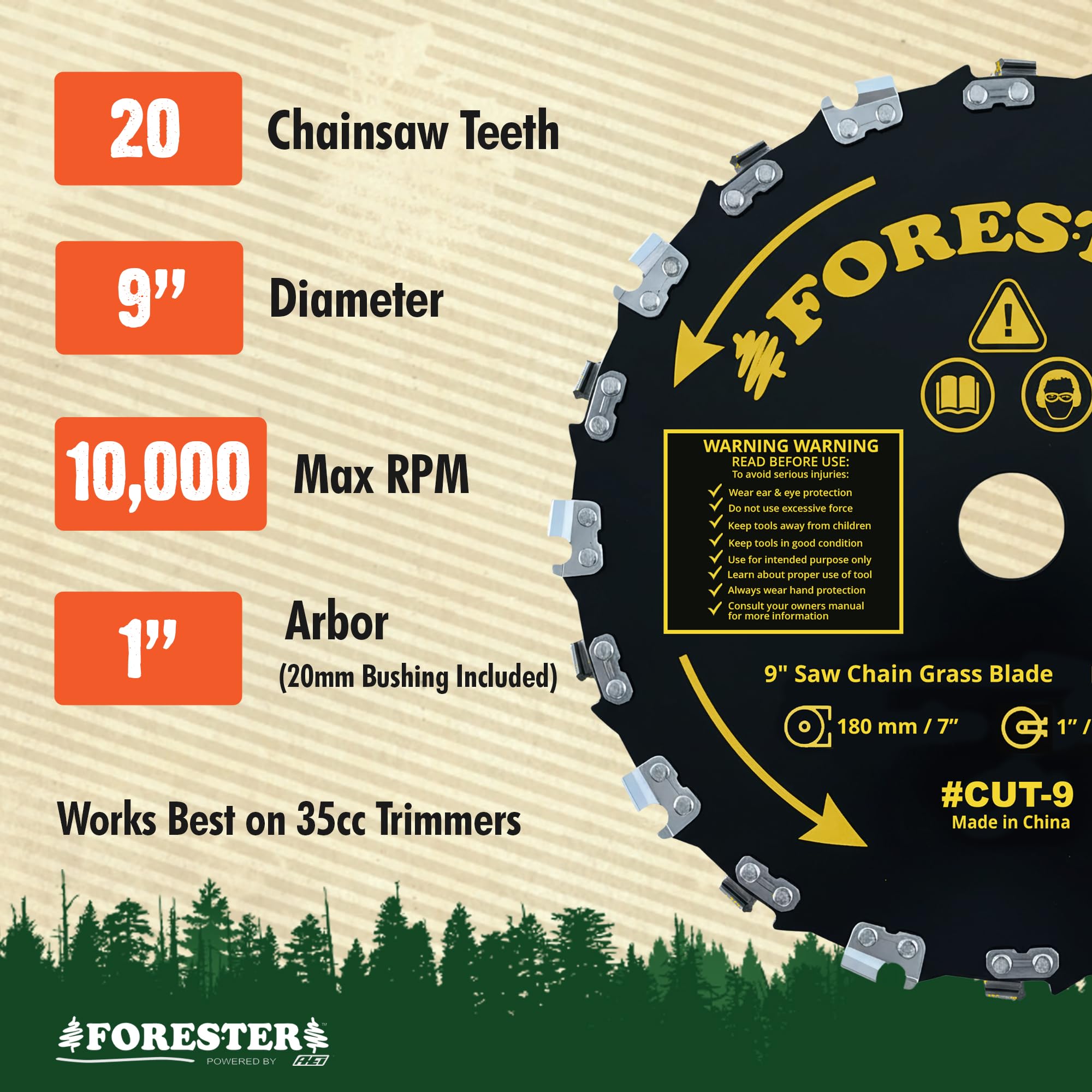 FORESTER 20-teeth chainsaw teeth deliver aggressive cuts up to 10,000 RPM.