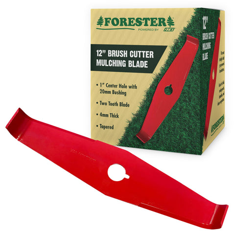 FORESTER 12in mulching blade closeup in hardened steel for durability