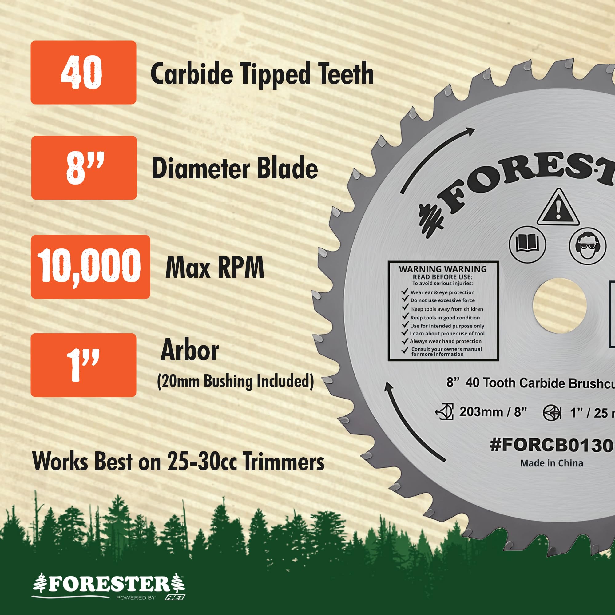 FORESTER 8in 40-teeth blade designed for heavy-duty brush clearing.