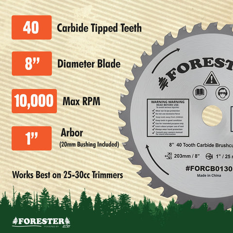 FORESTER 8in 40-teeth blade designed for heavy-duty brush clearing.