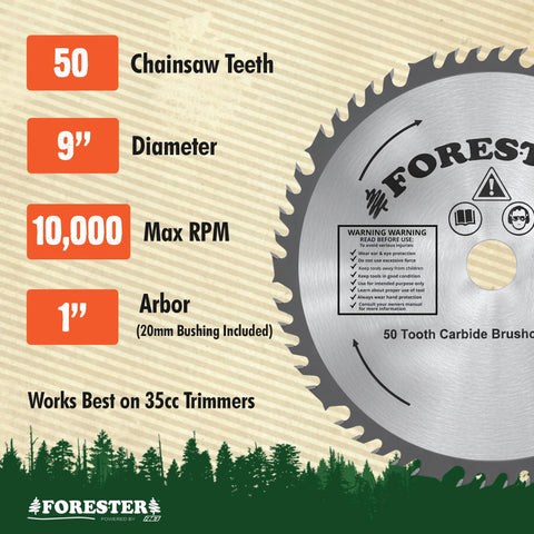 FORESTER 9-inch 50-teeth blade ready for heavy-duty trimming tasks