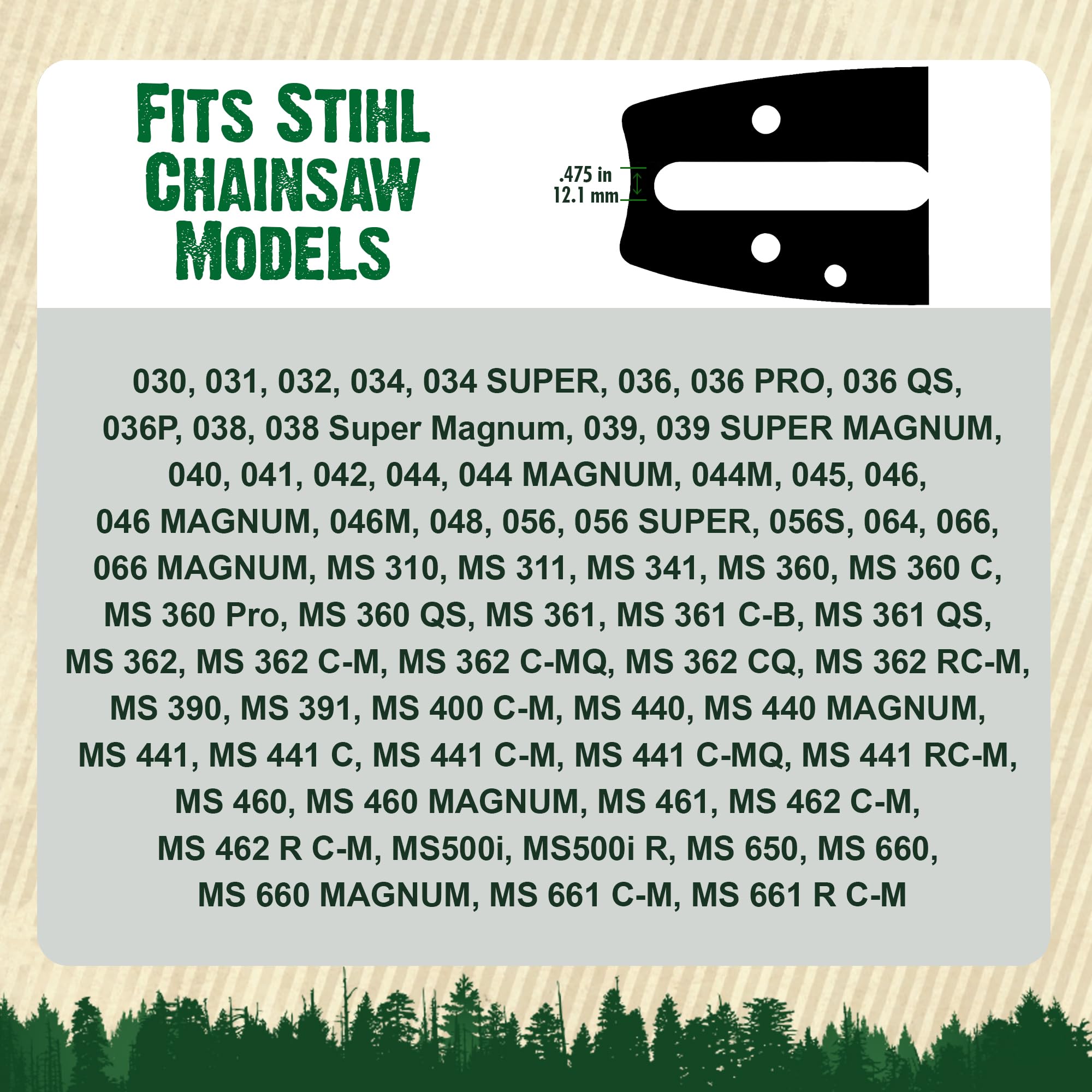 FORESTER bar and chain pack contents for quick setup.