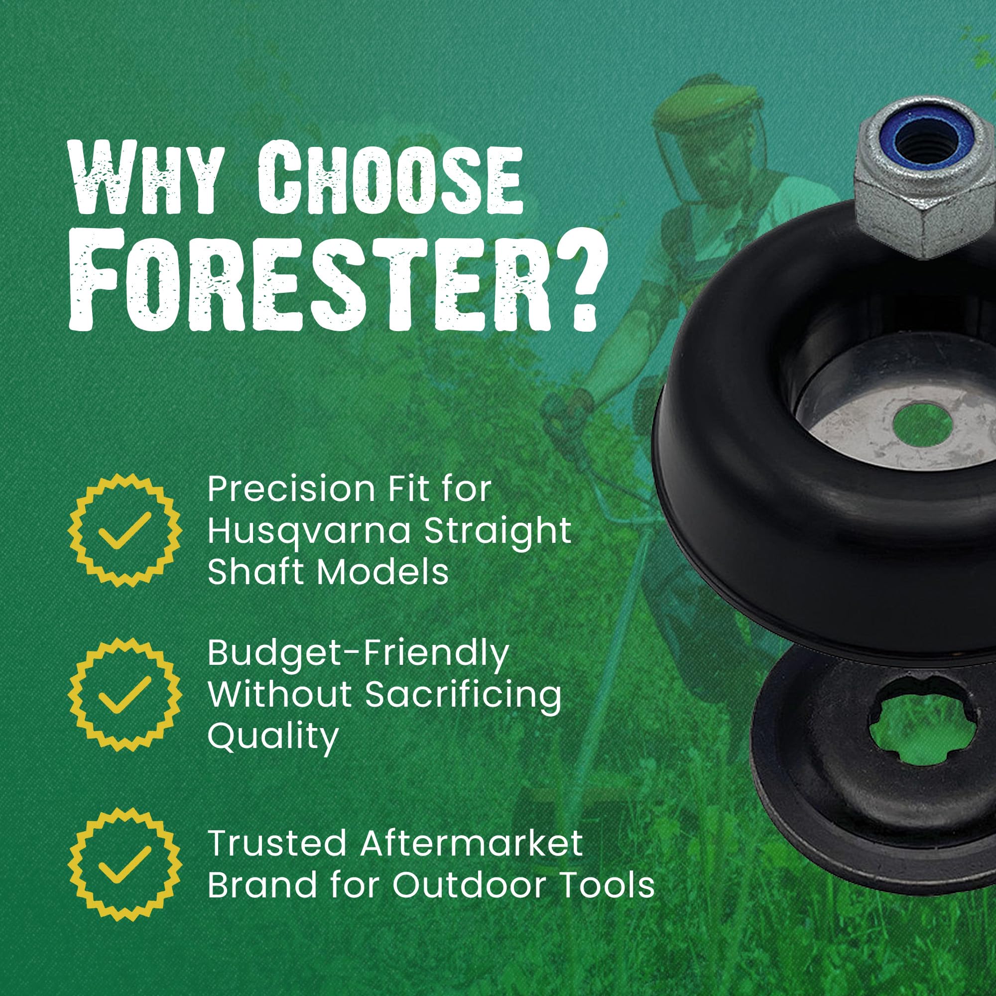 FORESTER brush-cutter-head durable-construction resists wear in demanding yardwork.
