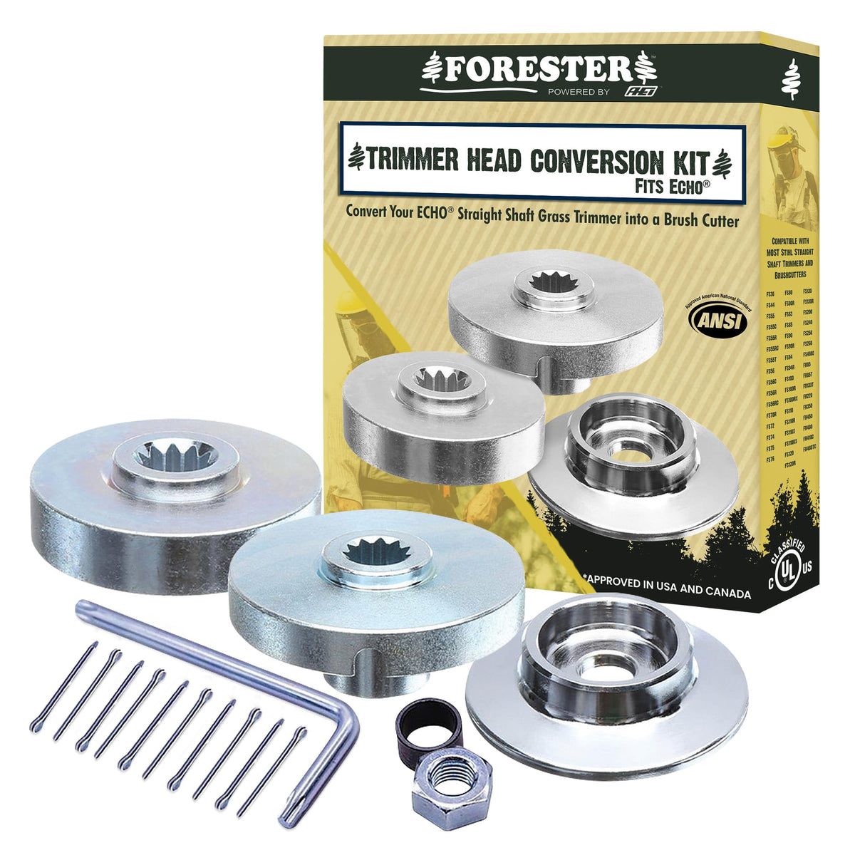 FORESTER brush cutter conversion kit for Echo SRM-225 enables versatile trimming.