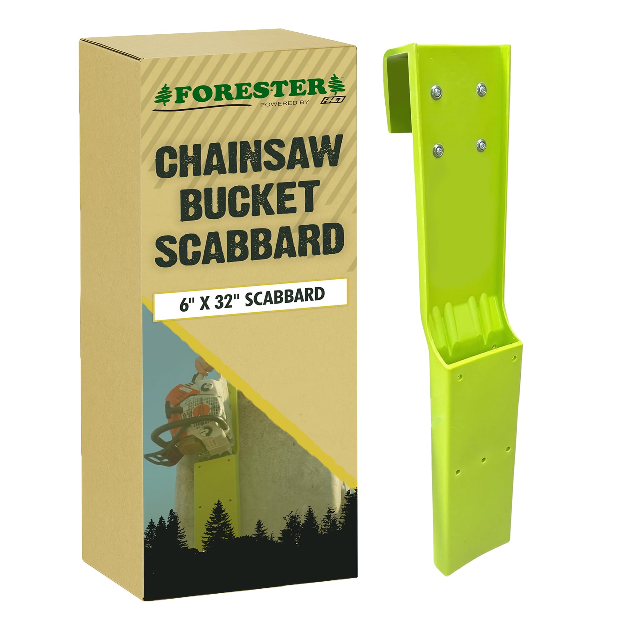 Forester Bucket Scabbard 32in keeps the chainsaw secure and ready in the bucket edge
