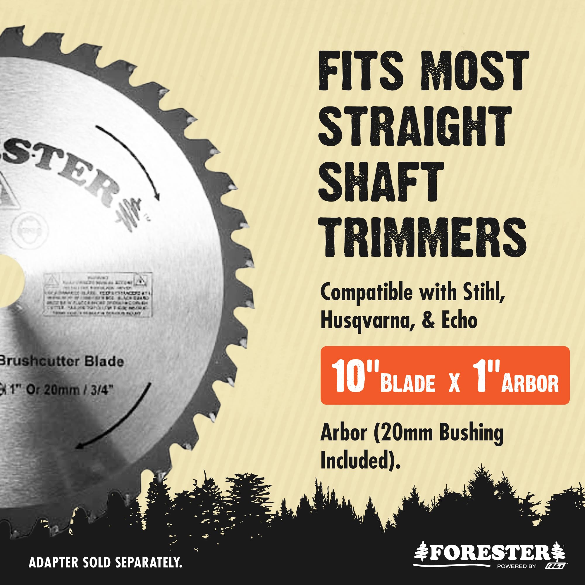 FORESTER brush cutter blade edge close-up highlighting long-lasting carbide performance