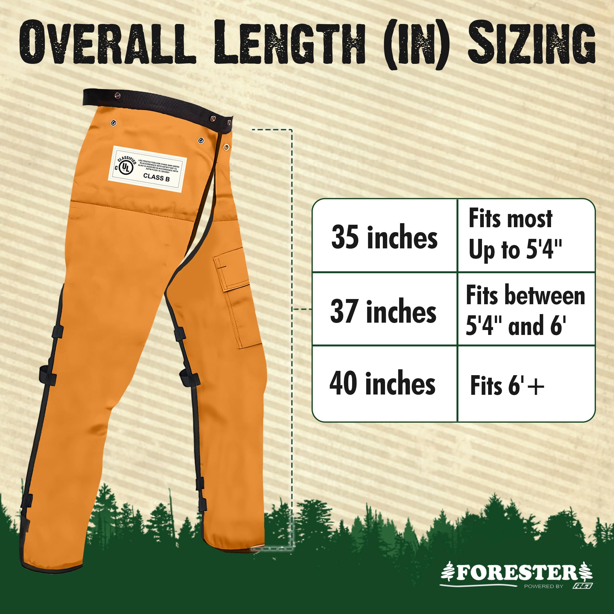 Adjustable waist strap on FORESTER chaps for a personalized, secure fit.