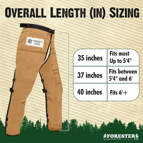 FORESTER chaps adjustable waist, customizable fit for all-day comfort.