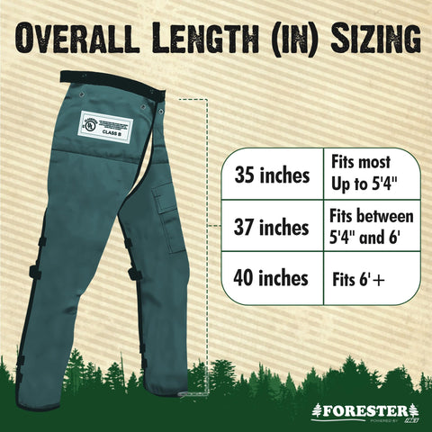 FORESTER Chainsaw Chaps adjustable waist demonstrates customizable fit for many sizes