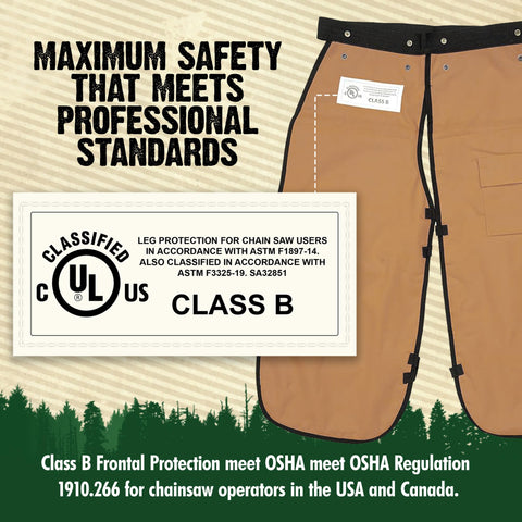 FORESTER chaps length options, 35–40 inch protection tailored.