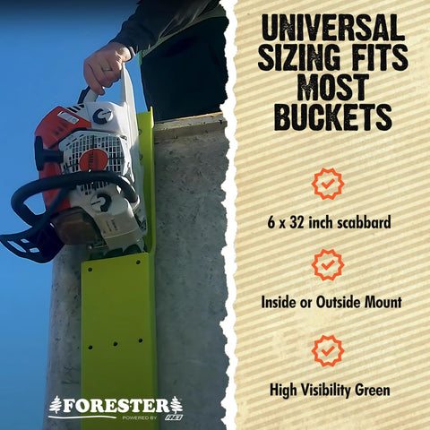 Forester hi-vis green scabbard improves visibility for safer bucket-side work