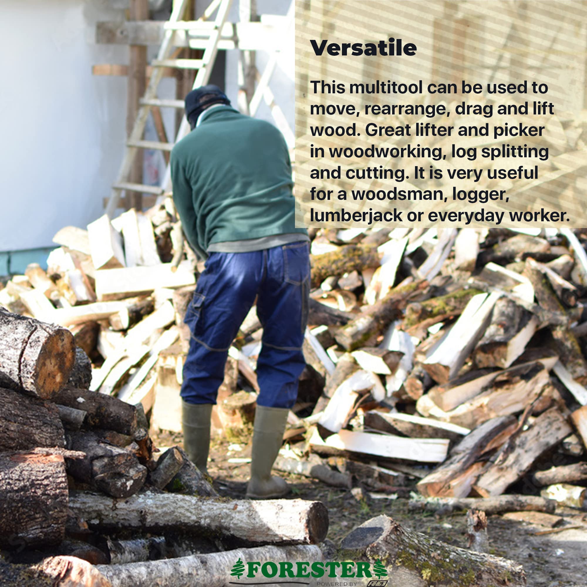 FORESTER Multi-use log lifter for moving and dropping wood without bending