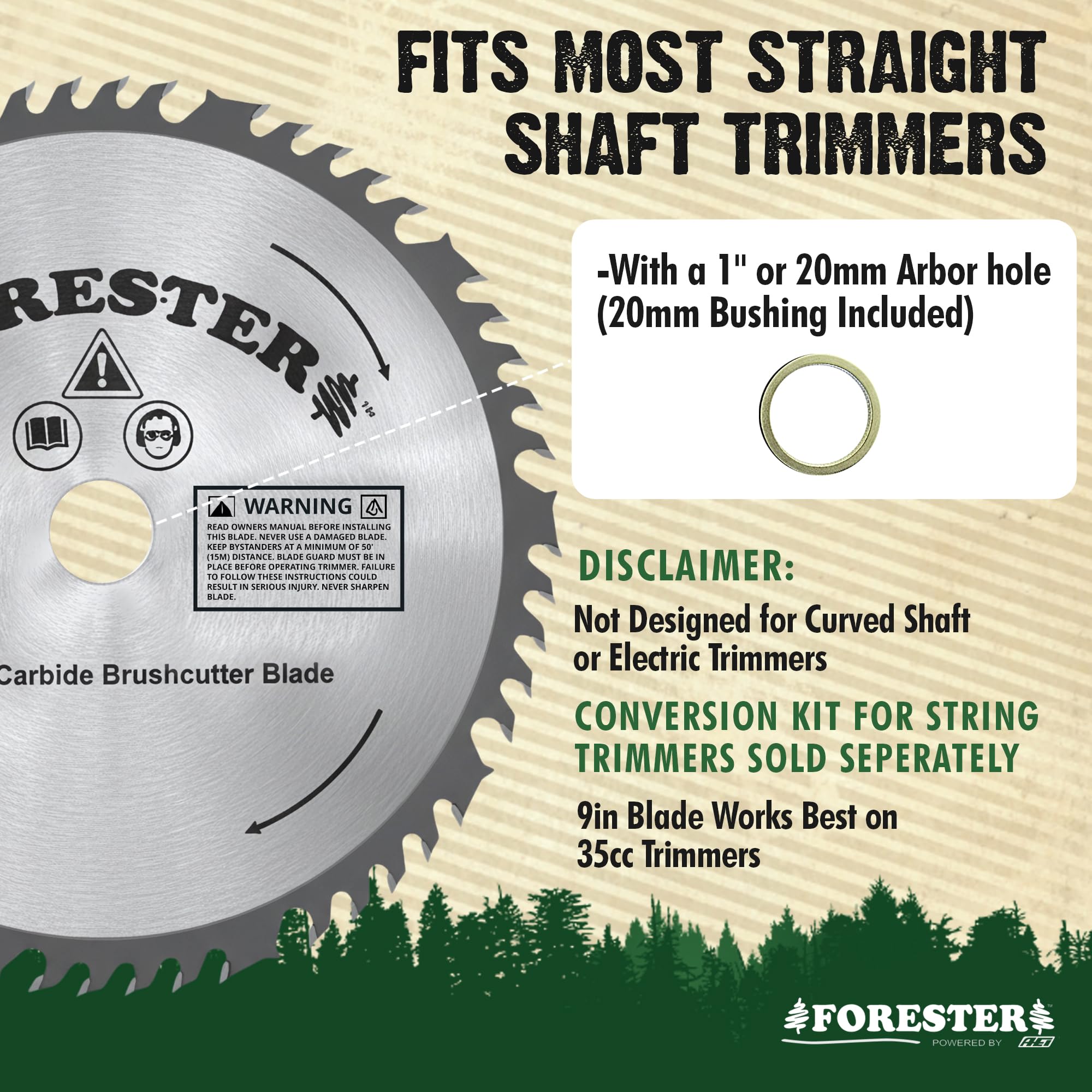 FORESTER straight shaft compatibility shown for easy upgrade to brush cutter