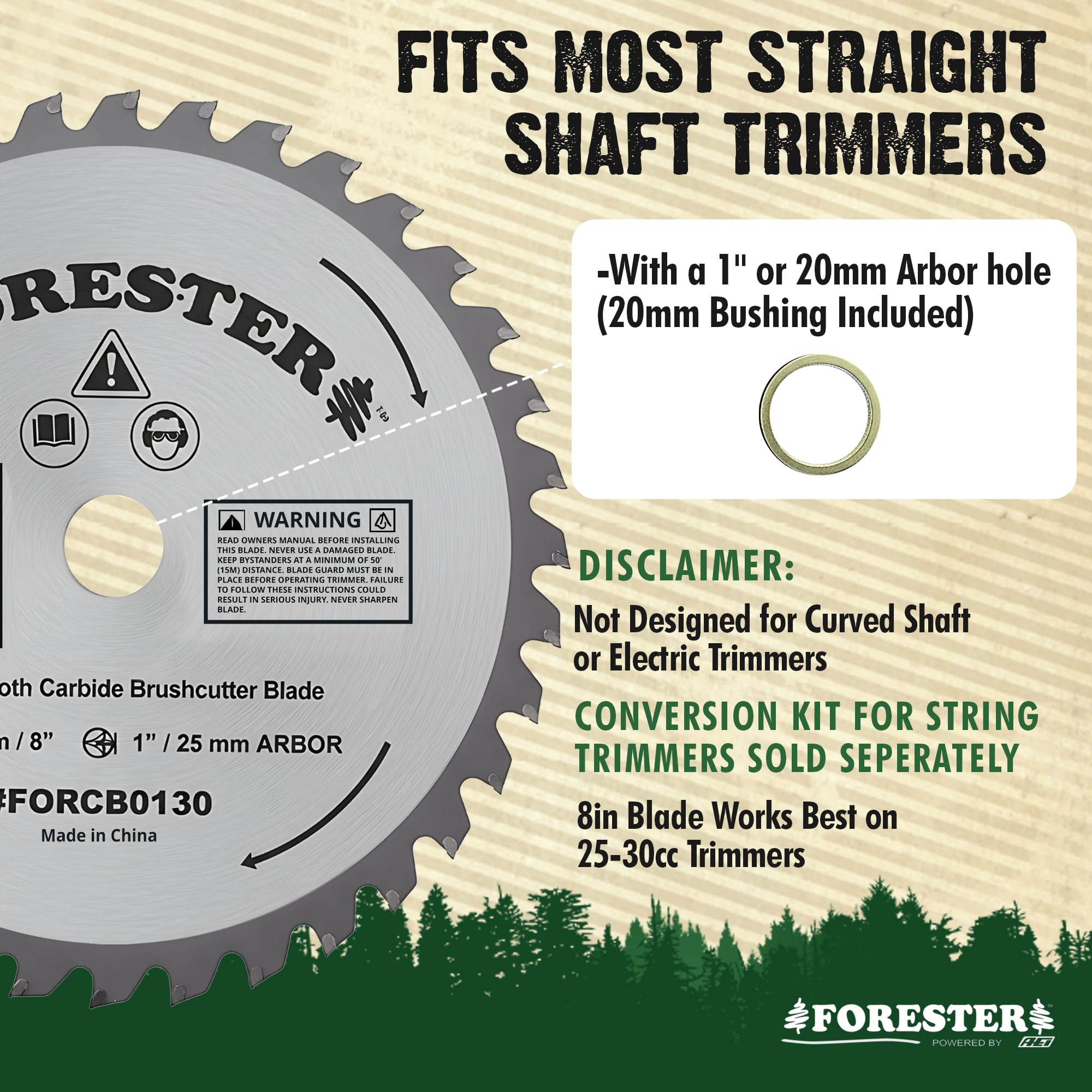 FORESTER blade fits most straight-shaft trimmers for efficient yard clearing.