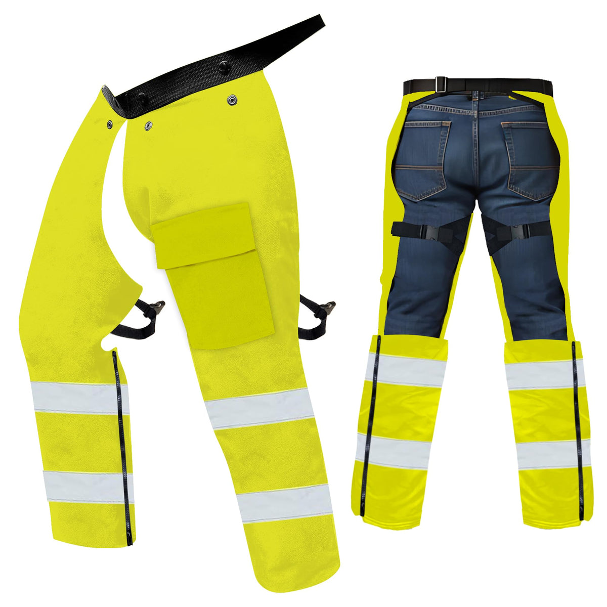FORESTER Trimmer Chaps front view with adjustable belt for secure, all-day outdoor wear.