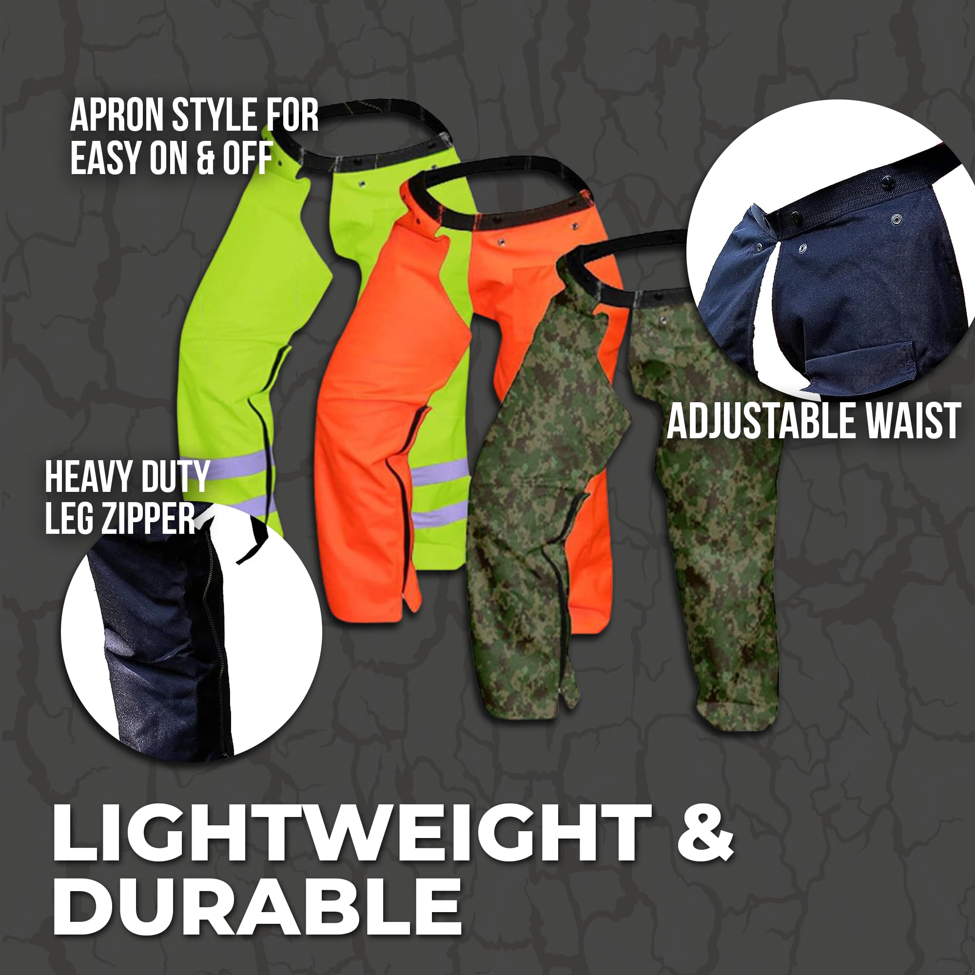 FORESTER Trimmer Chaps for Men calf zipper enables quick on/off during trimming tasks