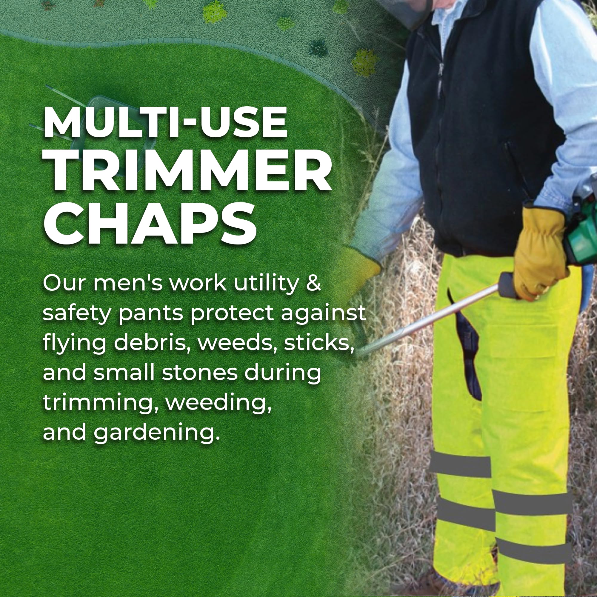 FORESTER Trimmer Chaps for Men water-repellent fabric helps keep debris at bay