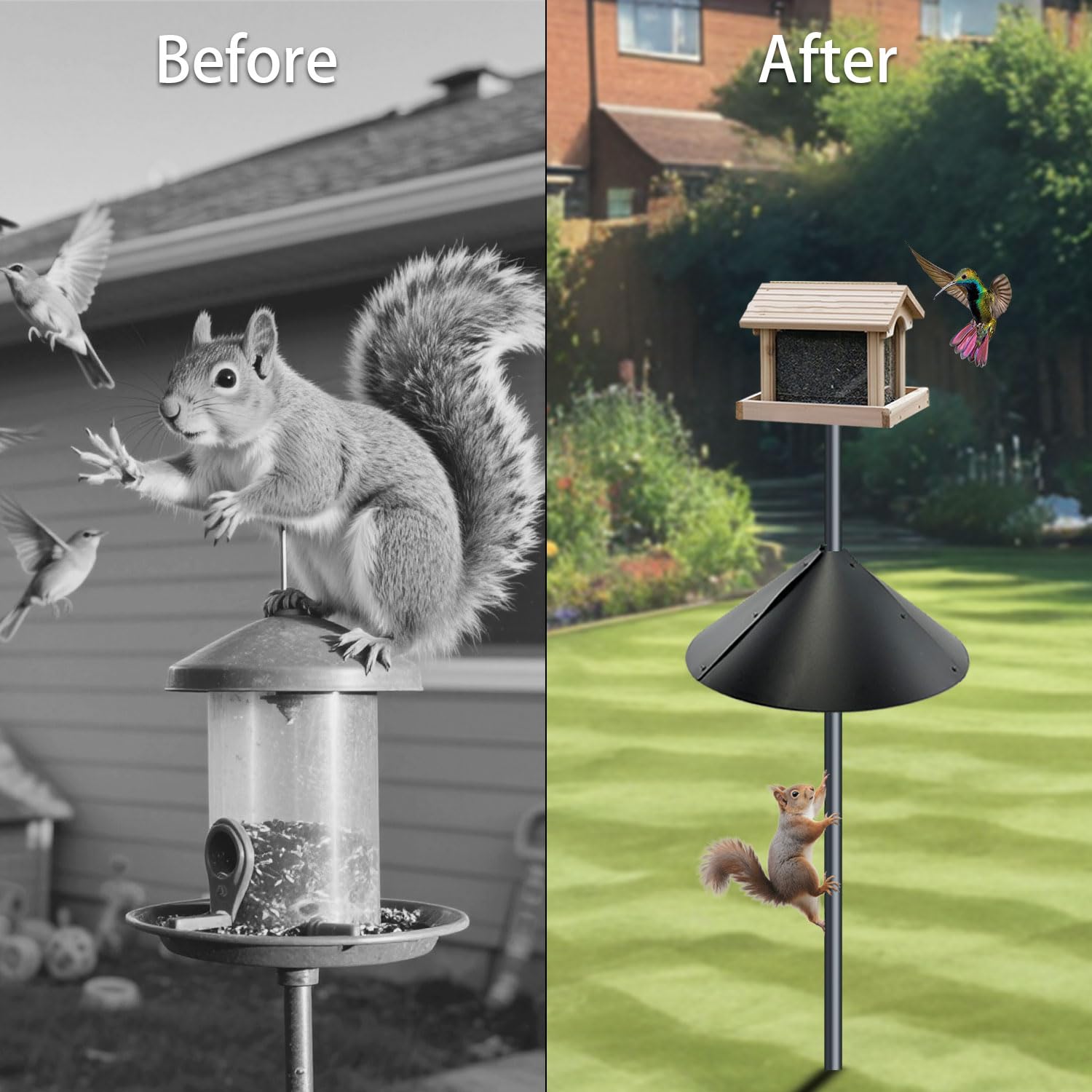 Forever Song squirrel baffle with angled surface deters pests and preserves seed.