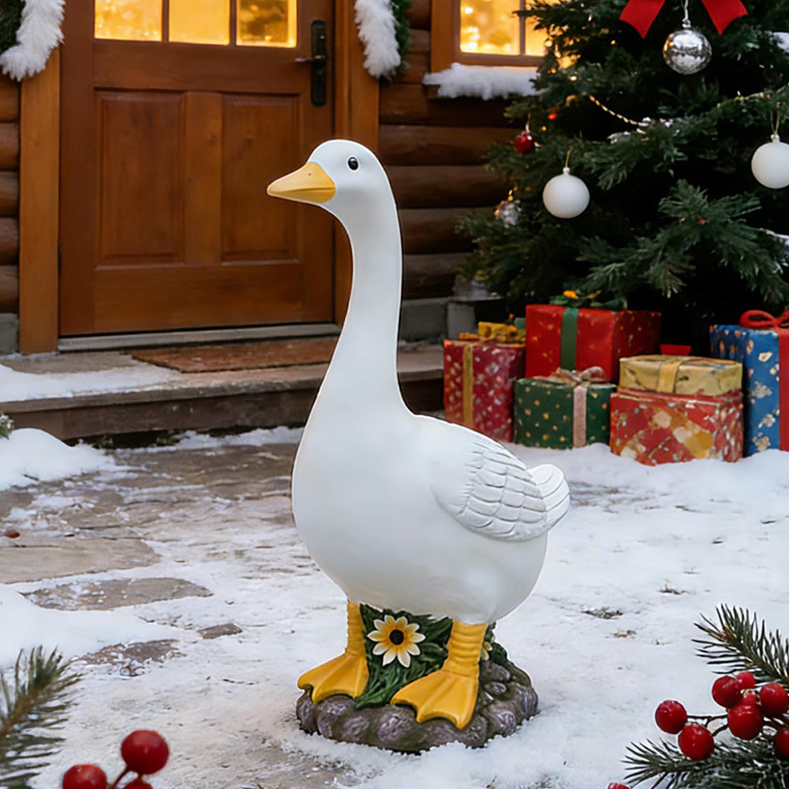 FOREVJHMM resin goose figurine with hand-painted details for lifelike garden accents