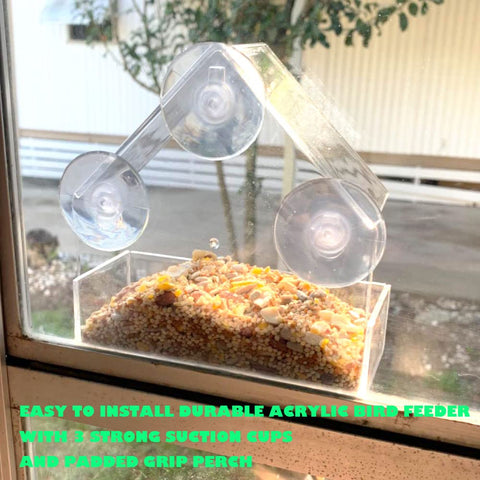 Forfuture-go strong suction cups secure the feeder to glass to prevent falls.
