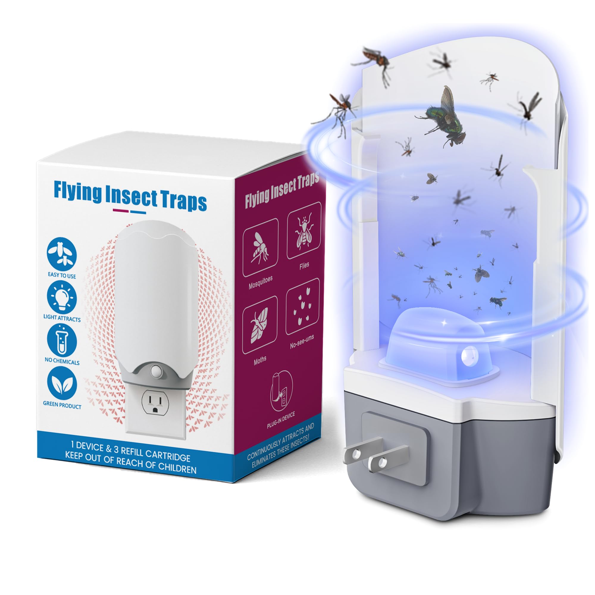 Forhimn fly trap indoor front view with blue UV light attracting flying insects