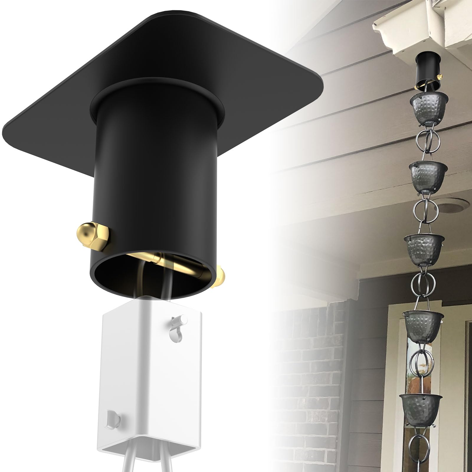 ForoGore Rain Chain Gutter Adapter close-up with brass bolt for secure hanging.