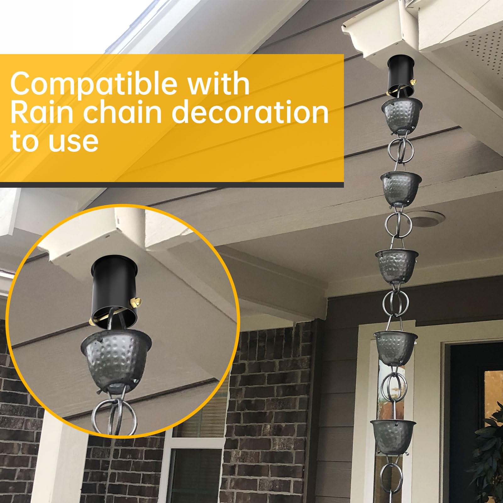 ForoGore adapter installed on gutter demonstrates weatherproof aluminum construction.