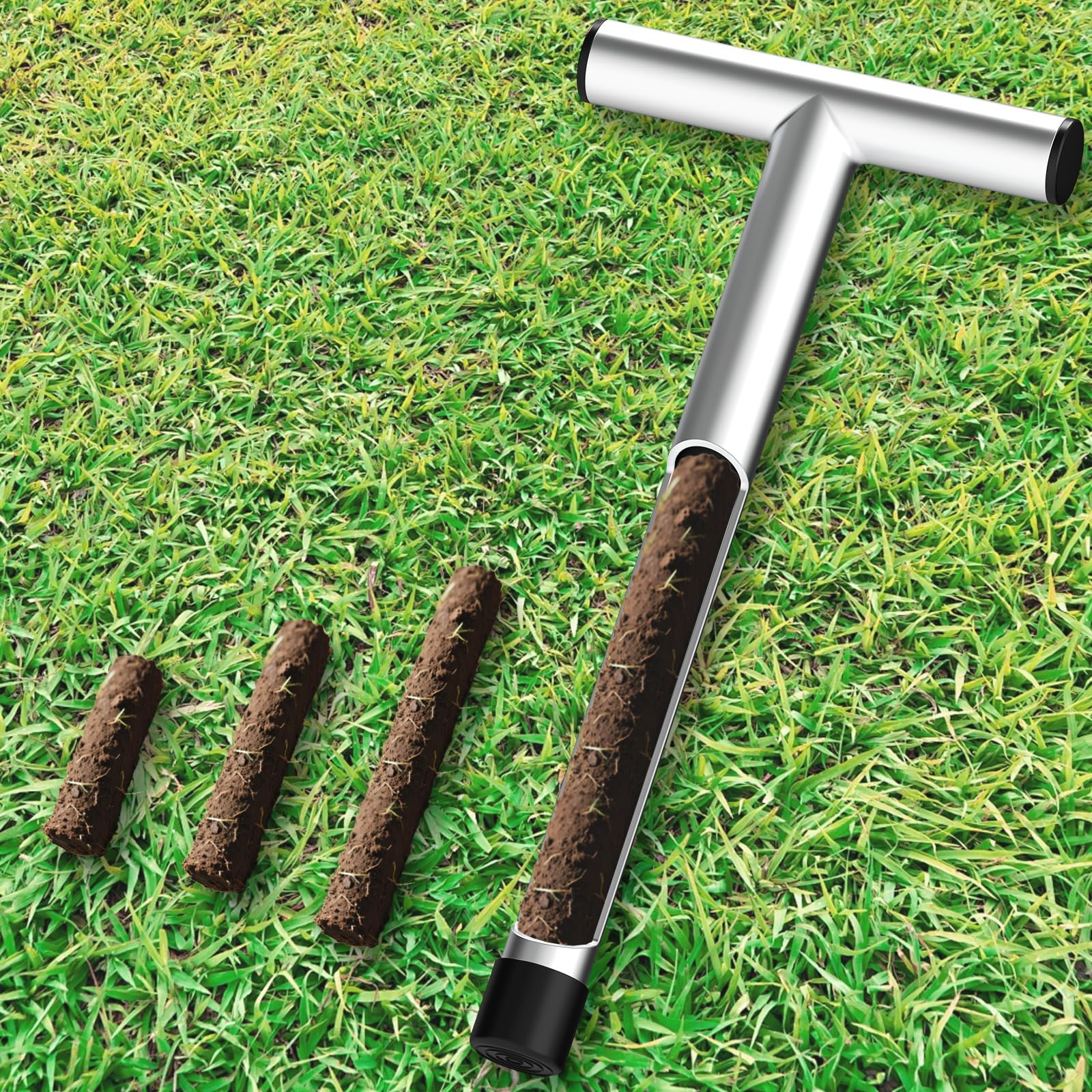 ForoGore T-style handle soil probe shown for easy insertion and extraction.