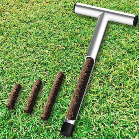 ForoGore T-style handle soil probe shown for easy insertion and extraction.