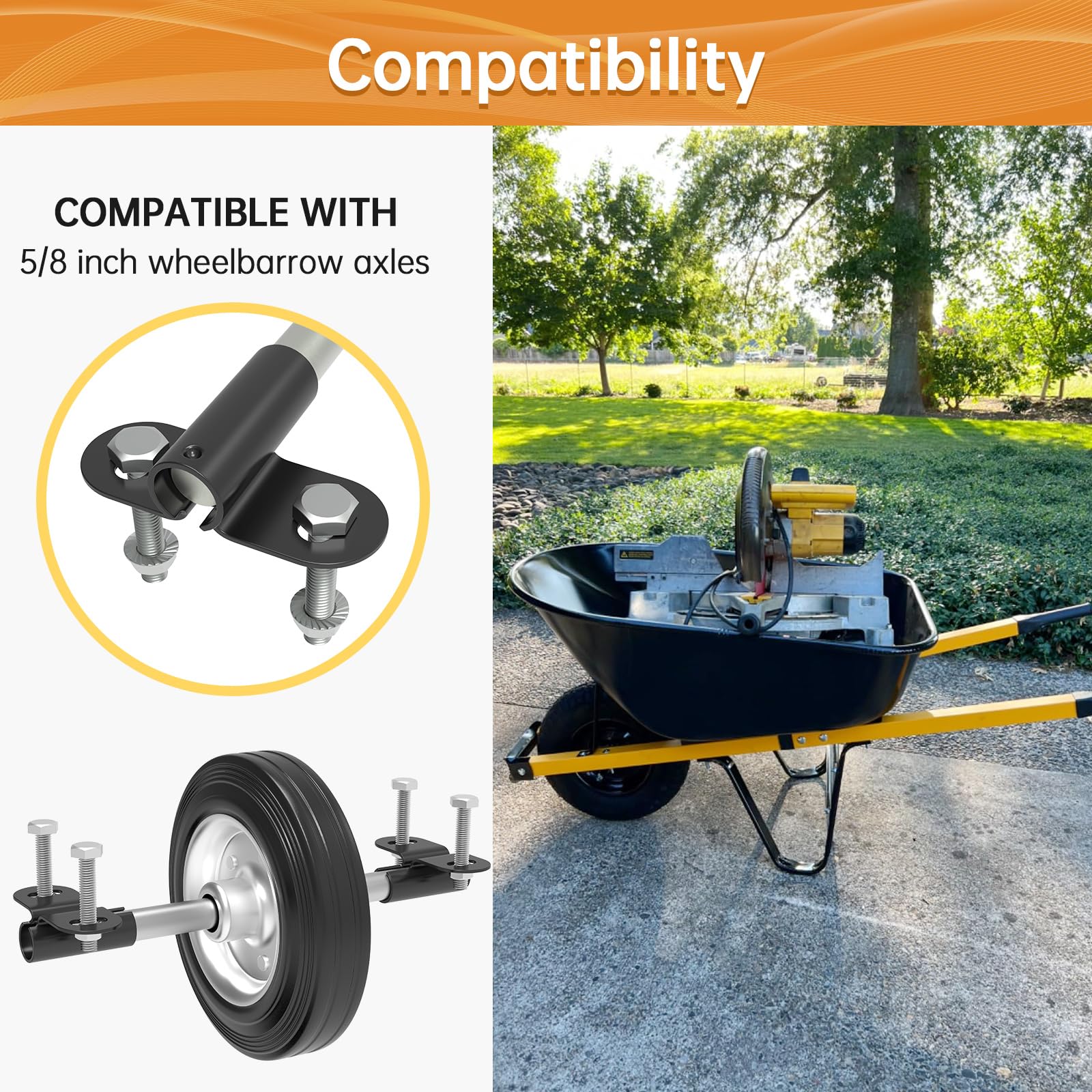 FOROIRON 10-inch axle shaft, 5/8-inch diameter, provides secure support for single-tire wheelbarrows.
