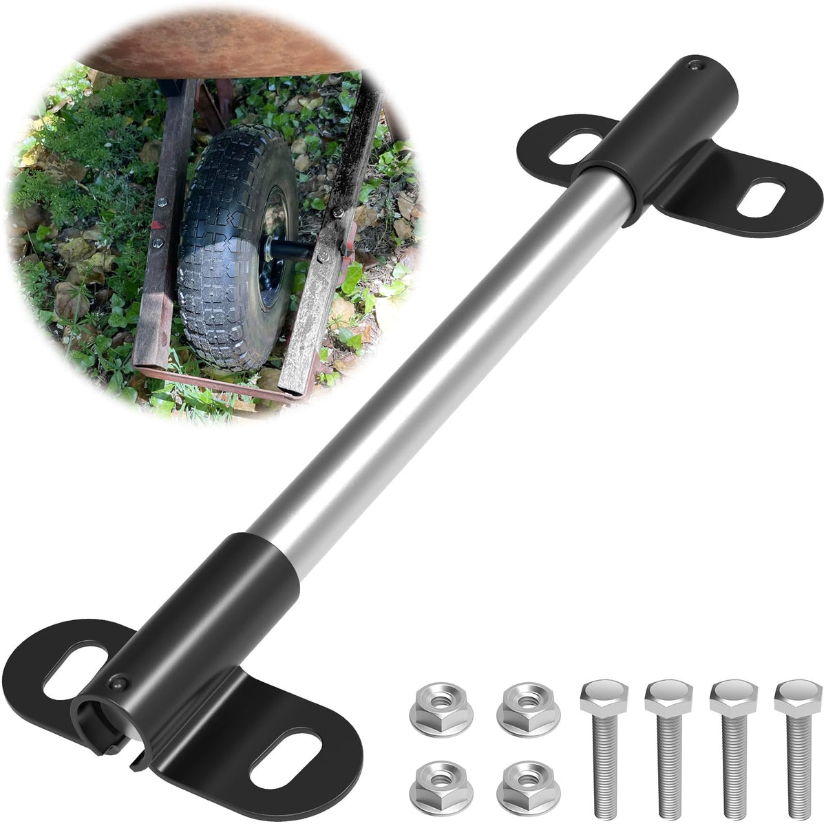 FOROIRON heavy duty wheelbarrow axle bracket assembly offers durable rust-resistant replacement for outdoor use.