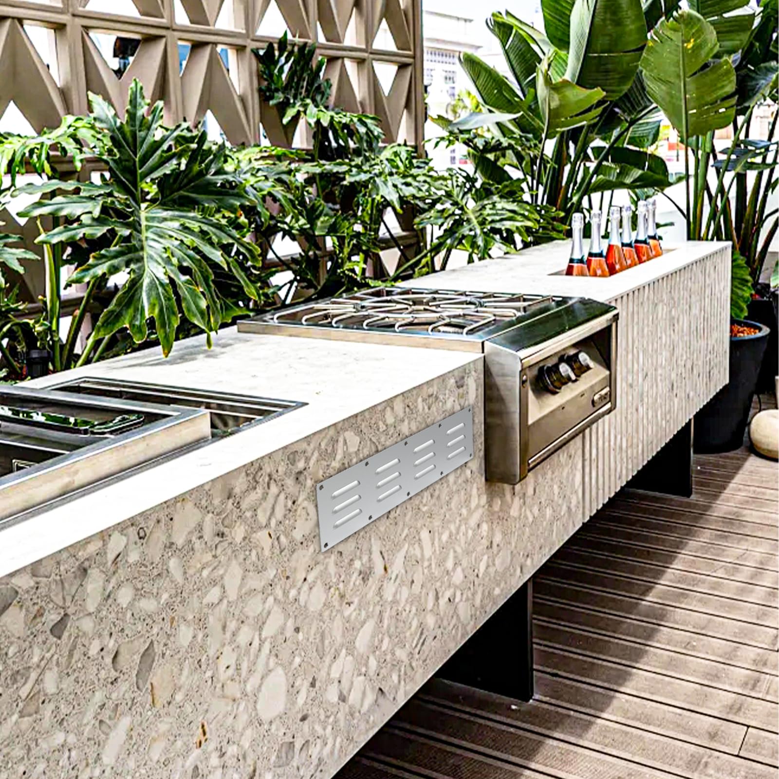 FOROIRON stainless steel venting panel detail highlights weatherproof finish and rust resistance.