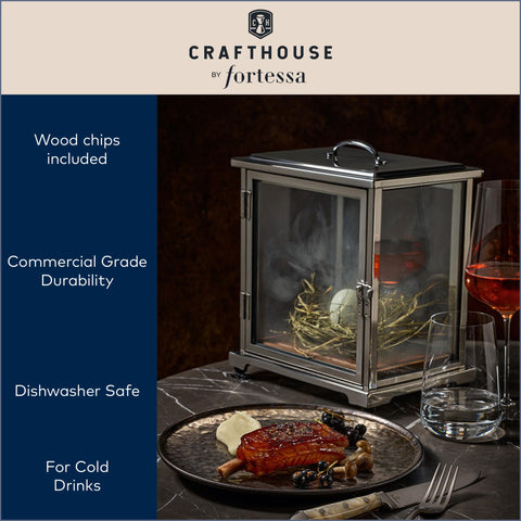 Fortessa Crafthouse smoker box walnut base emphasizes natural warmth for upscale tables
