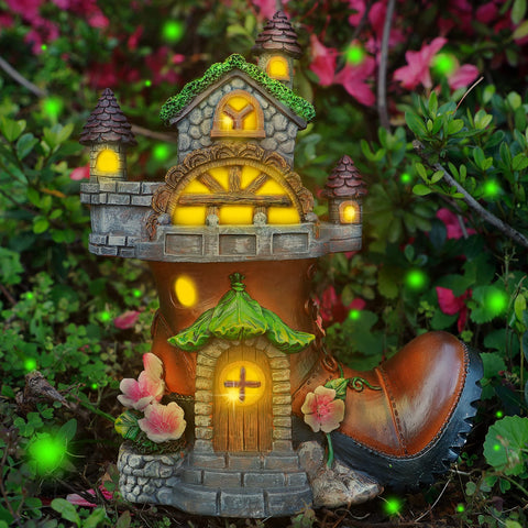 FORUP 10-inch fairy house boot adds whimsical outdoor charm to your garden.