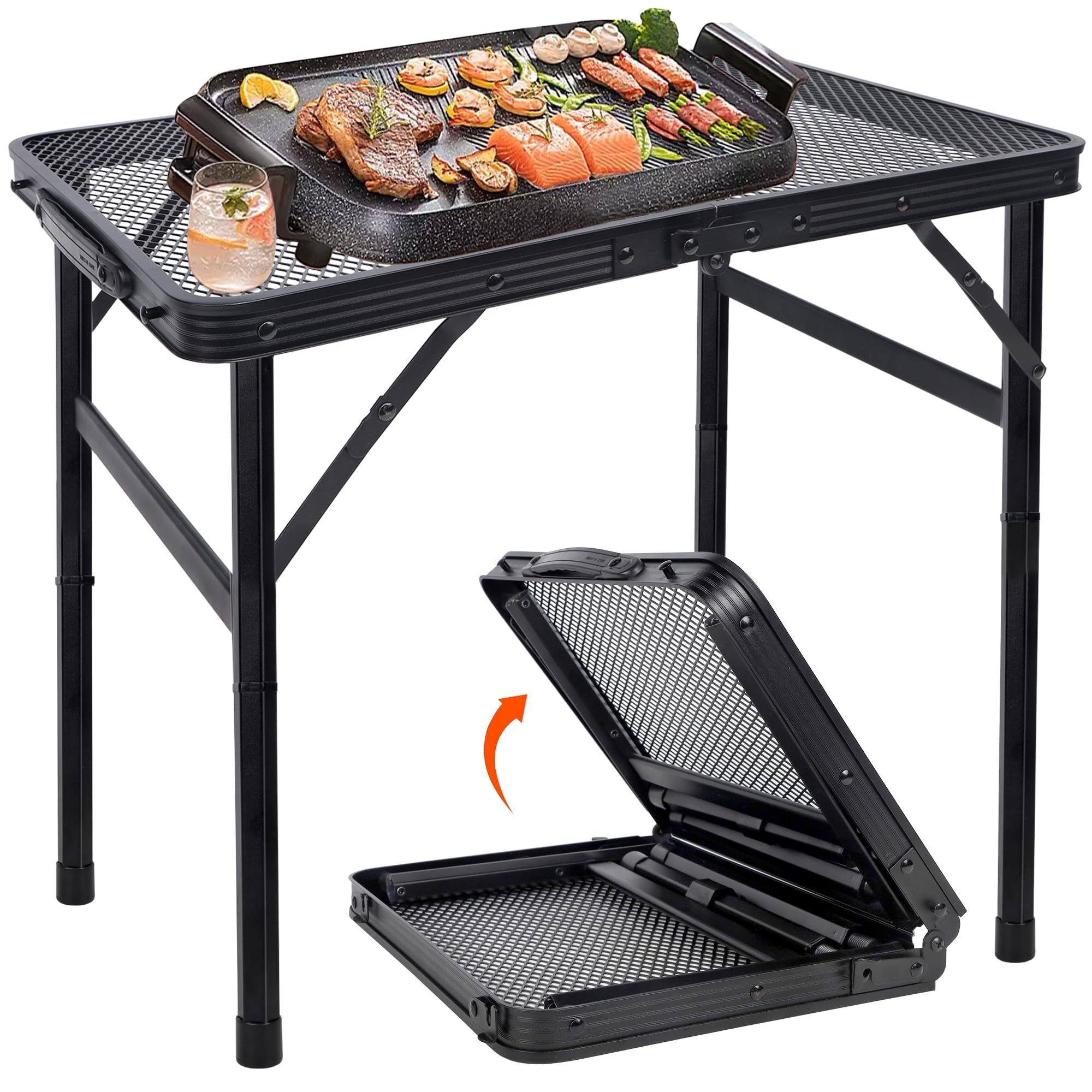 FORUP small folding table with mesh desktop for outdoor meals and quick cleanup.