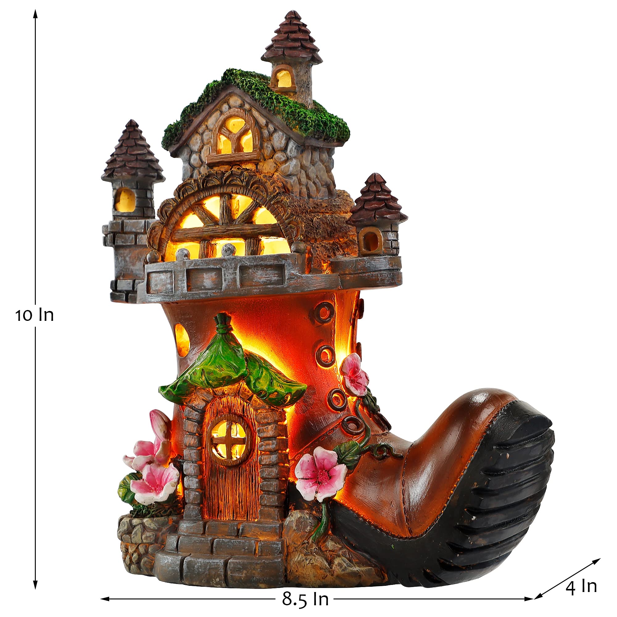 FORUP solar powered fairy house lights illuminate garden paths after sunset.