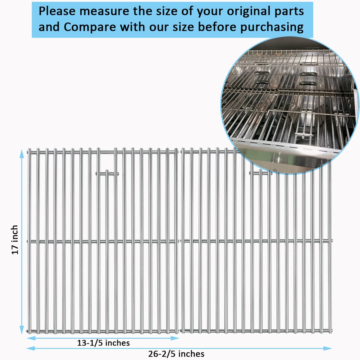 FORYEYC 17-inch Nexgrill grate with 720-0888N fit, steady temperatures for searing.