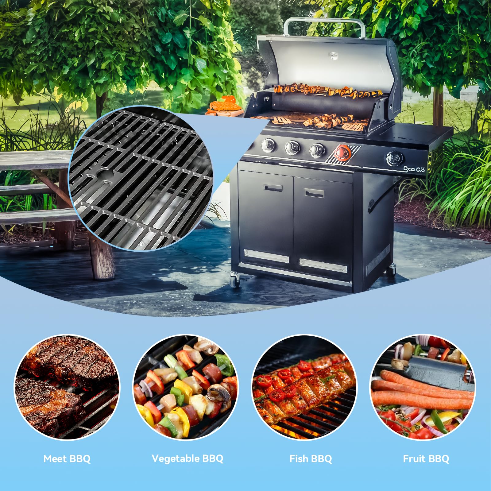 FORYEYC Uniflame GBC1030W grate features anti-stick surface for easy cleanup.