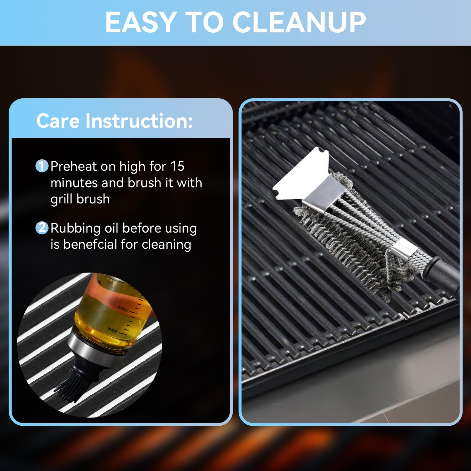 FORYEYC easy-clean cast-iron grates simplify after-grill cleanup and maintenance