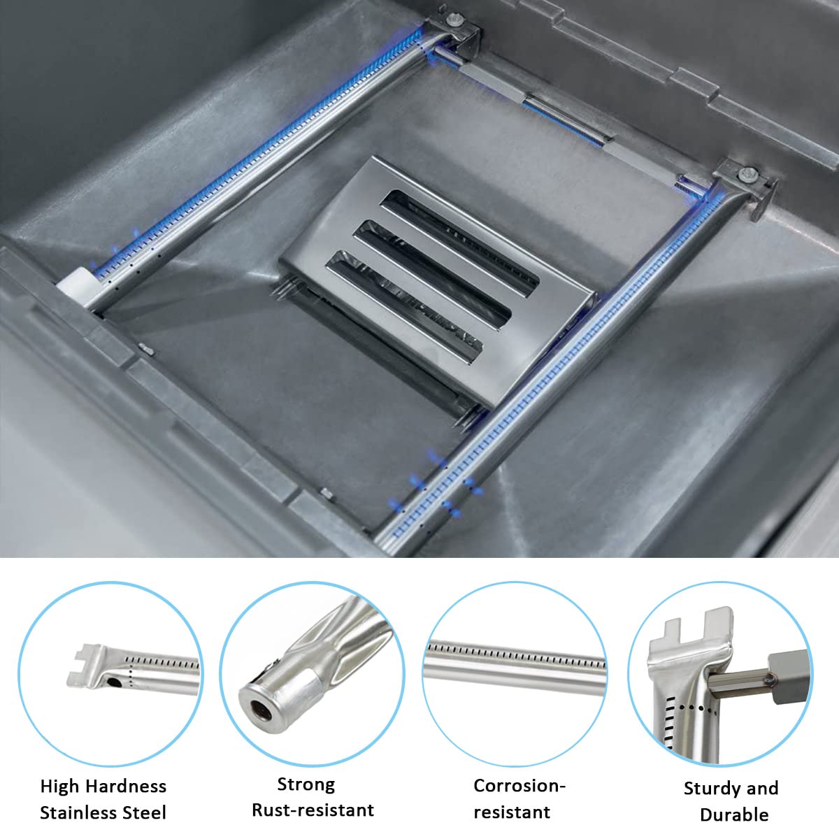 FORYEYC Spirit crossover burner; supports even flame across the grate.