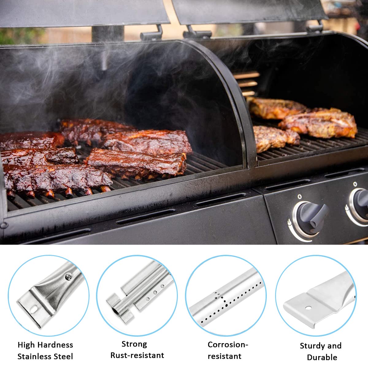 FORYEYC carryover tube aids even gas distribution on Longhorn grills.