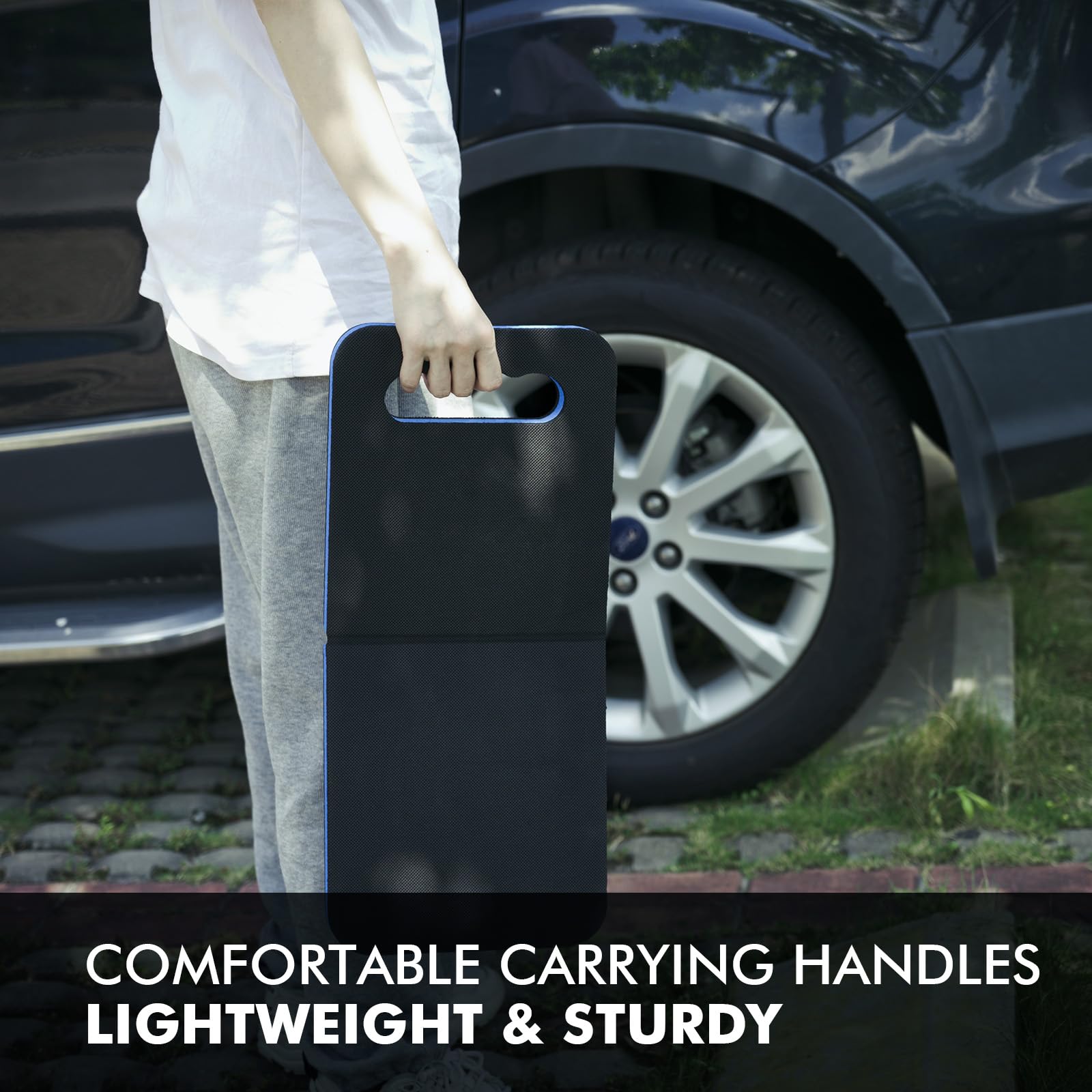 FOSHIO kneeling pad folds for compact storage and doubles as thicker padding when folded.